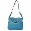 Imitation Hermes Lindy 30CM Havanne Handbags 1057 Mid Blue Leather Silver Hardware Handbags PY1952hc46