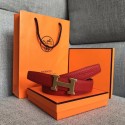 Imitation Hermes original togo 2 belt buckle & Reversible leather strap 32 mm H06454 red gold plated metal PY3462lL78