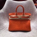 Imitation Hermes Real ostrich leather birkin bag BK35 orange PY737Cx15