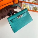 Quality Hermes Kelly 19cm Shoulder Bags Epsom Leather KL19 Silver hardware Lake blue PY204Vu63