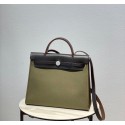 Replica Fashion Hermes Herbag 31CM Original Canvas Leather & Calfskin 48887 green&brown PY117HM85