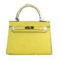 Replica Hermes Kelly 22cm Tote Bag Calfskin Leather Lemon PY1543Ye83