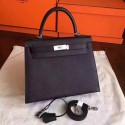 Replica Hermes Kelly 32cm Shoulder Bags Original espom leather black PY854Ff81