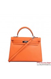 AAA Hermes Kelly 32cm Top Handle Bag Orange Togo Leather Silver PY1906zZ13