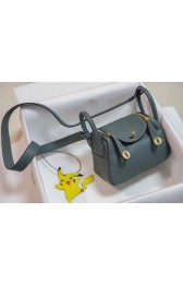 AAA Hermes mini Lindy Togo Leather Bag LD19 light blue&gold-Tone Metal PY542zZ13