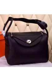 Best Hermes Lindy 30CM Leather Shoulder Bag H0881 Black PY962Ml87