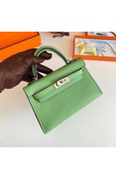 Cheap Hermes Kelly 19cm Shoulder Bags Epsom Leather KL19 Silver hardware Avocado Green PY190KX51