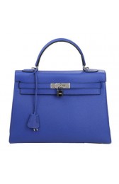 Copy 1:1 Hermes Kelly 32cm Shoulder Bag Blue Original Leather K32 Silver PY1641xD64