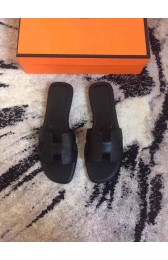 Copy Best Quality Hermes Leather Slipper HO742 Black PY3378BR87