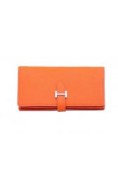 Copy Hermes Bearn Japonaise Bi-Fold Wallet Grainy Leather H68942 Orange PY2183fh25