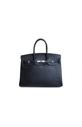 Copy Hermes Birkin 35CM Tote Bag Black&Rose Clemence Leather H35 Silver PY1754nF79