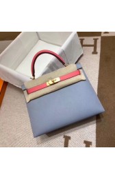 Copy Hermes Kelly 28cm Shoulder Bags Epsom Leather KL28 blue&Pink PY717Sz74