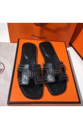 Copy Hermes Leather Slipper HO781JYX Black PY3377UG71