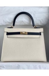 Copy Hermes Original Epsom Leather KEL2578 white&black PY362Kn92