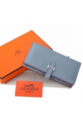 Designer Fake Hermes Bearn Japonaise Bi-Fold Wallet Grainy Leather A208 SkyBlue PY2199qx37