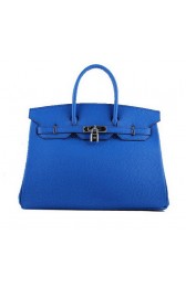 Designer Fake Hermes Birkin 35CM Tote Bags Blue Grainy Leather H-35 Silver PY1423MO79