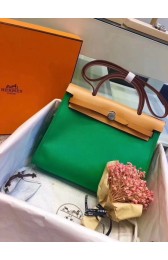 Designer Fake Hermes Herbag 31CM Original Canvas Leather & Calfskin 45987 Green&Apricot PY835qx37