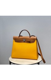 Designer Hermes Herbag 31CM Original Canvas Leather & Calfskin 48887 light yellow&brown PY112eL18