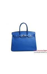 Fake Best Hermes Birkin 35CM Tote Bag Blue Clemence Leather H6089 Gold/Silver PY1873Nk59