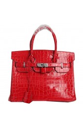 Fake Hermes Birkin 30CM Tote Bags Red Iridescent Croco Leather Silver PY1620oA83