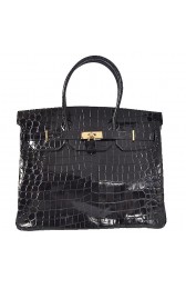 Fake Hermes Birkin 35CM Tote Bag Black Iridescent Croco Leather Gold PY1615qY98