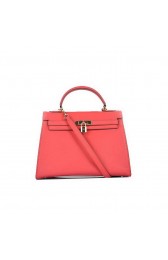 Fashion Hermes Kelly 32cm Bags Light Red Calf Leather Gold PY1931mF22