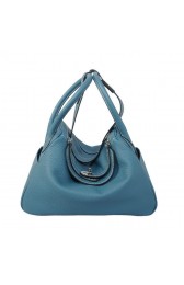 Fashion Hermes Lindy 30CM Blue Grainy Leather Havanne Shoulder Bag PY1742ur96