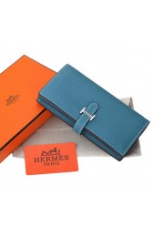 Hermes Bearn Japonaise Bi-Fold Wallet Grainy Leather A208 Blue PY2198dP73