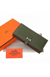 Hermes Bearn Japonaise Bi-Fold Wallet Grainy Leather A208 Dark Green PY2202oK58