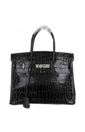 Hermes Birkin 30CM Tote Bags Black Iridescent Croco Leather Silver PY1619PA58