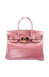 Hermes Birkin 30CM Tote Bags Light Pink Croco Leather Gold PY1622Sx31