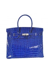 Hermes Birkin 35CM Tote Bag Blue Iridescent Croco Leather Silver PY1612vJ33