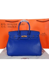 Hermes Birkin 35CM Tote Bag Blue Original Grainy Leather H35 Gold PY1705Ac56