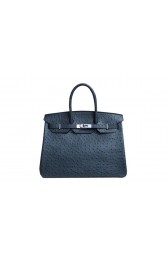 Hermes Birkin 35CM Tote Bag Dark Blue Ostrich Leather BK35 Silver PY1789tg76