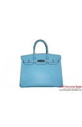 Hermes Birkin 35CM Tote Bag Light Blue Palm Pattern Leather H6089 Silver PY1872Mv33