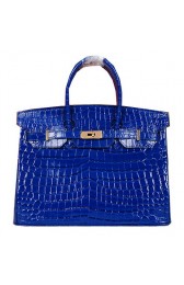 Hermes Birkin 35CM Tote Bag Shiny Croco Leather H35C Blue PY1393AZ57