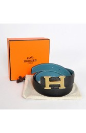 Hermes Bovine Jugular Veins In Blue Belt HR1007A Gold PY3761DS71