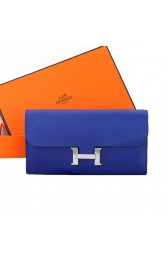 Hermes Constance Long Wallets Original Calfskin Leather A909 Blue PY2208aC46