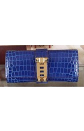 Hermes Croco Leather Clutch H88017 Blue PY1027yx89