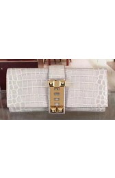 Hermes Croco Leather Clutch H88017 Grey PY1024Ha32