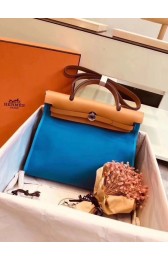 Hermes Herbag 31CM Original Canvas Leather & Calfskin 45987 Blue&Apricot PY830sk39