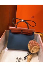 Hermes Herbag 31CM Original Canvas Leather & Calfskin 45987 Blue&Brown PY557jo45