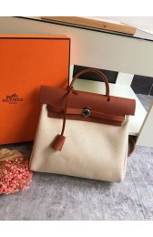 Hermes Herbag 31CM Original Canvas Leather & Calfskin 45987 brown&white PY507Sy67