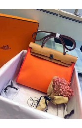 Hermes Herbag 31CM Original Canvas Leather & Calfskin 45987 Orange&Brown PY832bW68