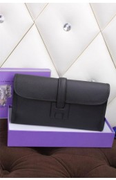 Hermes Jige Clutch Bag Calfskin Leather H258 Black PY1491Mc61