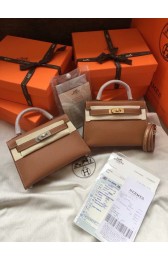 Hermes Kelly 19cm Shoulder Bags Epsom Leather KL19 brown PY424cP15