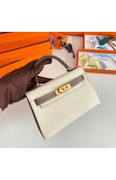 Hermes Kelly 19cm Shoulder Bags Epsom Leather KL19 Gold hardware Cream&gray PY215mD58