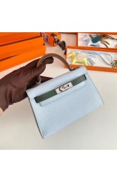 Hermes Kelly 19cm Shoulder Bags Epsom Leather KL19 Silver hardware light blue&green PY213QN24