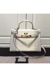 Hermes Kelly 28cm Shoulder Bag Croco Leather K28 OffWhite PY899PC54