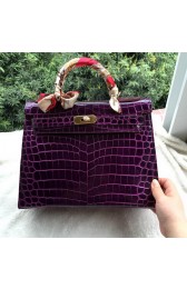 Hermes Kelly 32cm Shoulder Bag Croco Leather K32CO Purple PY1255sf78